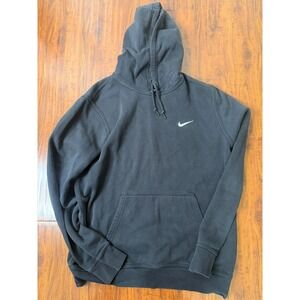Nike Hoodie Mens SZ L Black Pullover Fleece Swoosh Logo Sweatshirt 611457-010